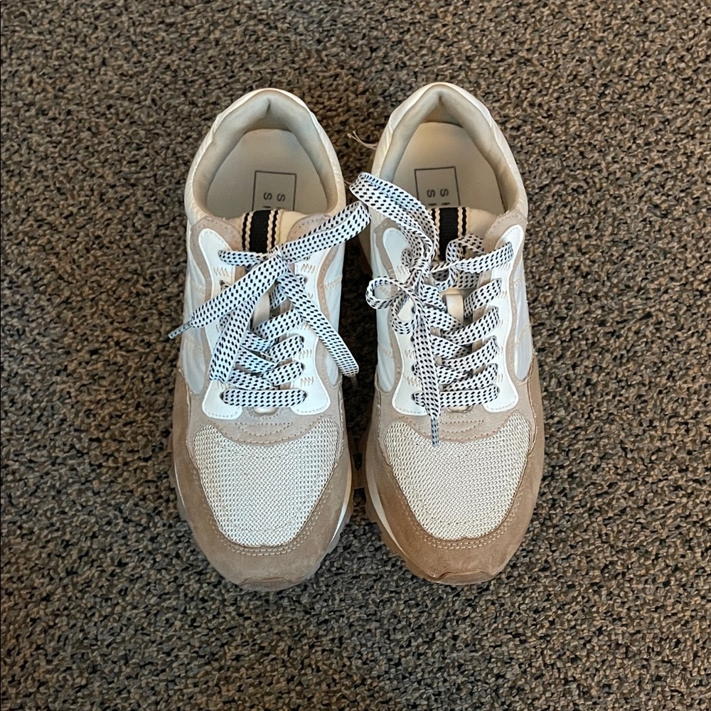 ShuShop White and Tan Sneakers